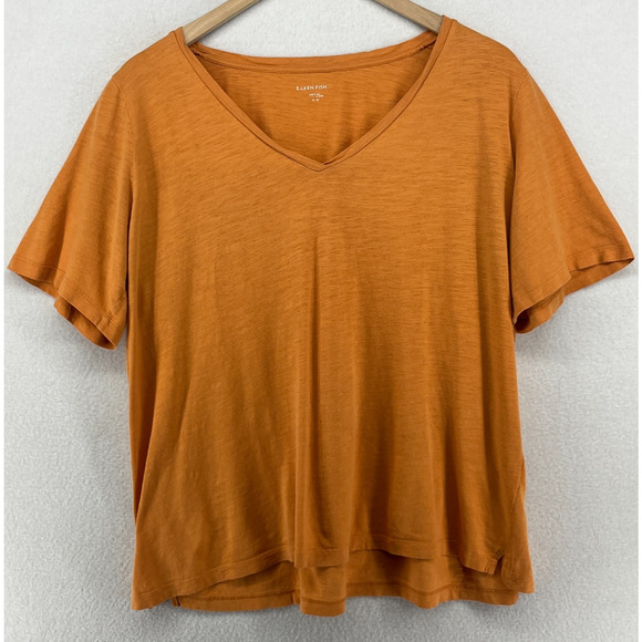 Eileen Fisher Tops - EILEEN FISHER Top M Slub Organic Cotton Jersey V-Neck Short Sleeve Orange